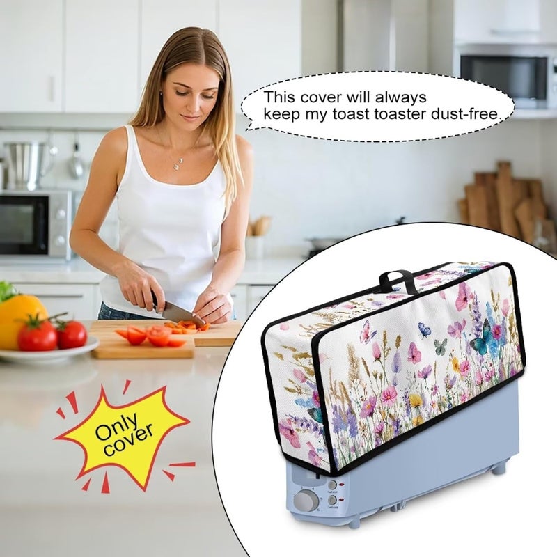 ZDCUSTOM Kitchen Appliance 2 Slice Slim Toaster Dust Cover Stain Resistant Dust Protection Bread Machine Cover for Long Slot Toaster Appliance Wildflower Butterfly - Image 4