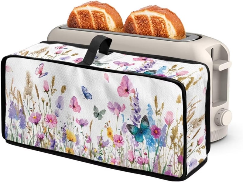 ZDCUSTOM Kitchen Appliance 2 Slice Slim Toaster Dust Cover Stain Resistant Dust Protection Bread Machine Cover for Long Slot Toaster Appliance Wildflower Butterfly - Image 1
