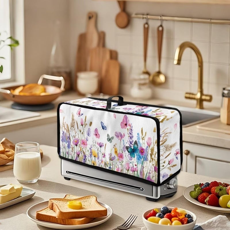 ZDCUSTOM Kitchen Appliance 2 Slice Slim Toaster Dust Cover Stain Resistant Dust Protection Bread Machine Cover for Long Slot Toaster Appliance Wildflower Butterfly - Image 3