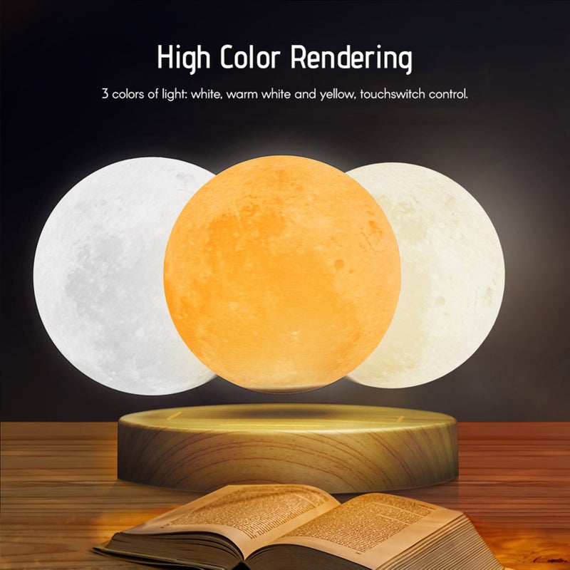Magnetic Levitating Floating Moon Light Lamp 3D Printing Lamp Desktop Lamp Night Light Diameter 10cm / 3.9inch with Base TouchSwitch for Home Office Desk Decoration Children Friends Special Gift 100-240V - Image 4