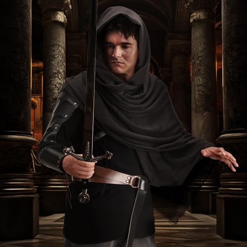 Leumoi 5 Pcs Mens Renaissance Costume Set Medieval Pirate Shirt Viking Shawl Belt Shoulder Armor Halloween Cosplay(X-Large) - Image 3