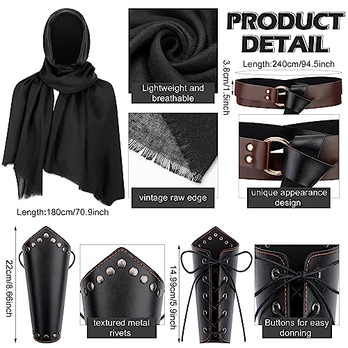 Leumoi 5 Pcs Mens Renaissance Costume Set Medieval Pirate Shirt Viking Shawl Belt Shoulder Armor Halloween Cosplay(X-Large) - Image 4