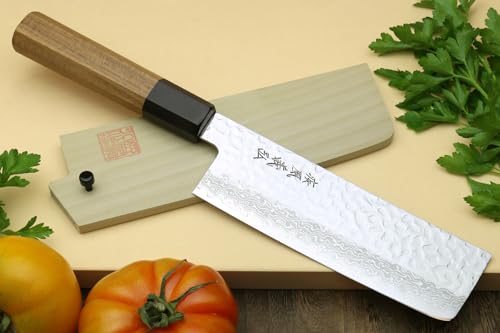 Yoshihiro VG10 46 Layers Hammered Damascus Nakiri Japanese Vegetable Knife 6.5'' (165mm) Ambrosia Handle - Image 2