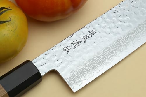 Yoshihiro VG10 46 Layers Hammered Damascus Nakiri Japanese Vegetable Knife 6.5'' (165mm) Ambrosia Handle - Image 4