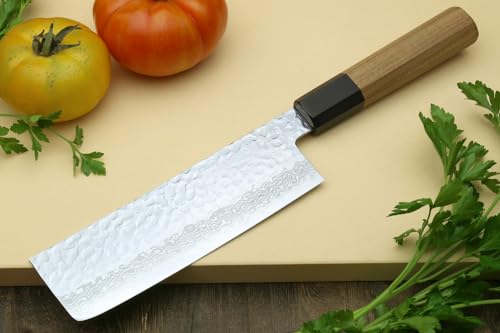 Yoshihiro VG10 46 Layers Hammered Damascus Nakiri Japanese Vegetable Knife 6.5'' (165mm) Ambrosia Handle - Image 3