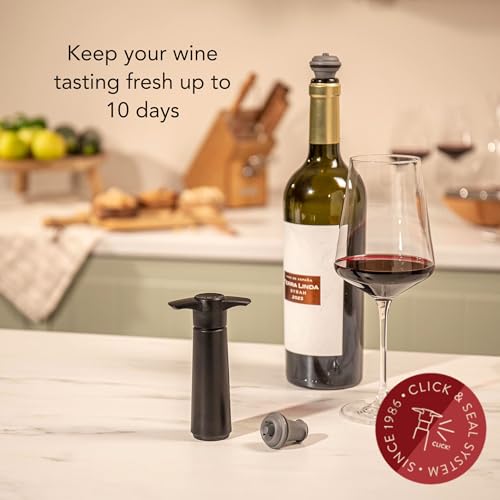Vacu Vin Original Wine Saver with 2 Vacuum Bottle Stoppers – Black Wine Preserver Pump for Red or White Wine – Manual Air Remover System – Airtight Seal – Keep Wine Fresh Longer - Image 2