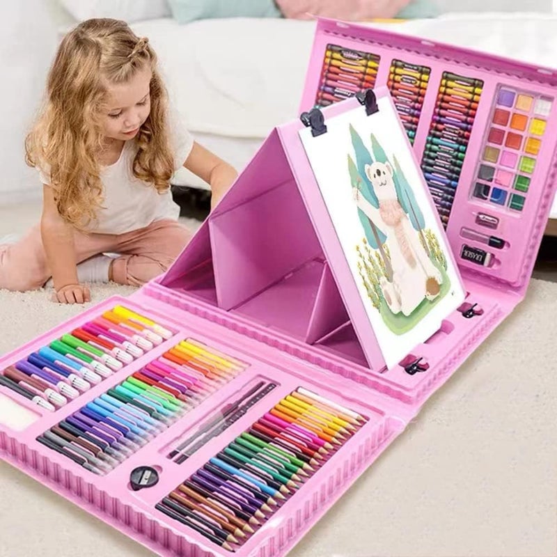 XDISHYN 208 PCS Art Supplies, Drawing Kit for Kids Adults Art Set with Double Sided Trifold Easel, Oil Pastels, Crayons (Pink) - Image 1
