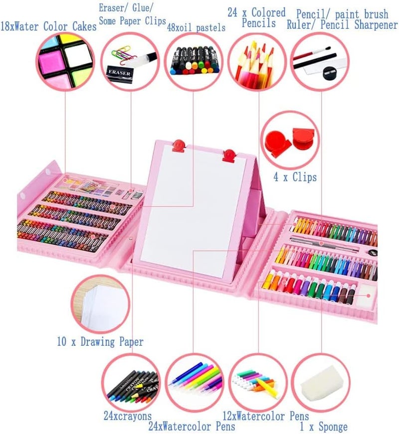 XDISHYN 208 PCS Art Supplies, Drawing Kit for Kids Adults Art Set with Double Sided Trifold Easel, Oil Pastels, Crayons (Pink) - Image 5