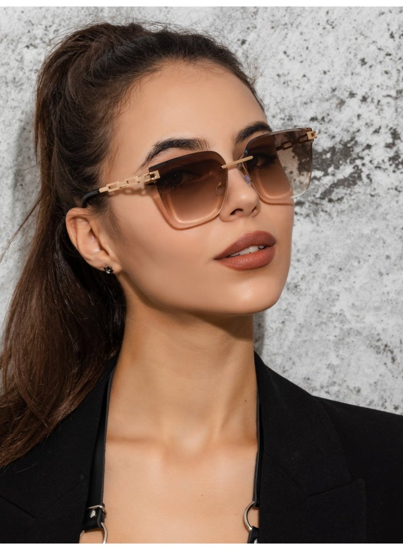 نظارات شمسية نسائية بدون إطار بعدسات متدرجة – تصميم فاخر عصري خفيف للحماية والأناقة - Image 1