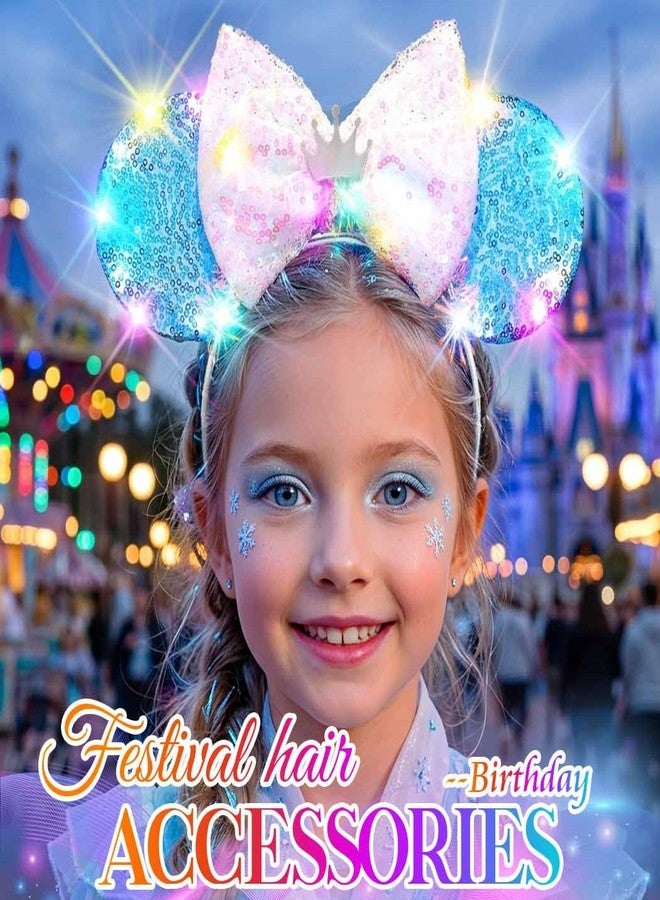 يونيكرا طوق رأس مضيء من يونيكرا بتصميم آذان فأر، تيجان، إكسسوارات شعر مزينة بالترتر للنساء والفتيات (أزرق فاتح - تاج) - Image 5