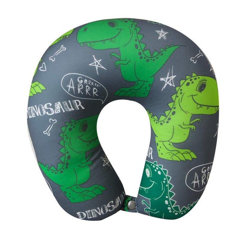 Cloudz Kids Patterned Microbead Airplane Travel Neck Pillow. Super Soft Cozy Cool Fabric and Ultra Premium Comforlite Microbeads will Keep your Kids Comfy and Supported at Home or On the Go! -Dinosaur - Image 3