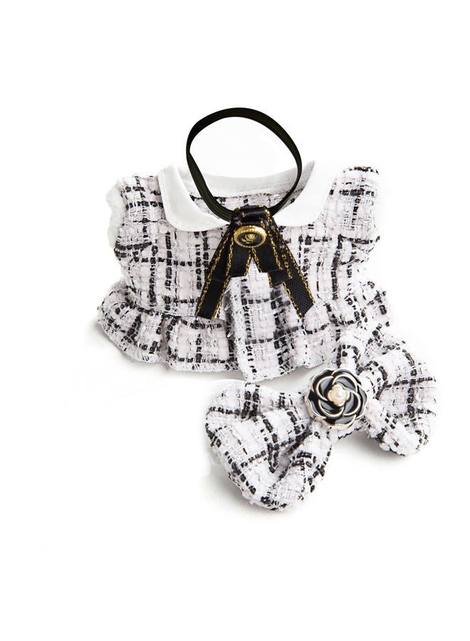 CHICHO 17cm Doll Clothes for Labubu - Luxury Chic Style Set for 17cm Dolls, Premium Doll Outfit with Accessories - White Plaid Tweed Dress + Black Necktie + Plaid Bow (Clothes Only) - Image 2