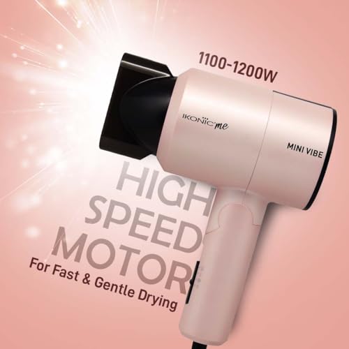IKONIC Mini Vibe Hair Dryer 1200 Watts with 2 Speed Setting Cool Shot Overheat Protection, Compact Design, Travel Friendly,Glossy Finish Look, All Hair Type, Pink - Image 4