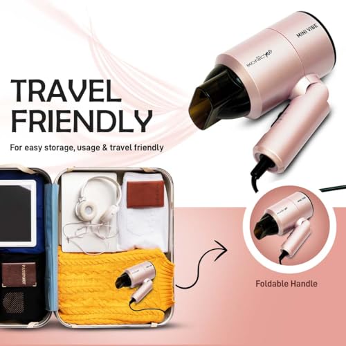 IKONIC Mini Vibe Hair Dryer 1200 Watts with 2 Speed Setting Cool Shot Overheat Protection, Compact Design, Travel Friendly,Glossy Finish Look, All Hair Type, Pink - Image 5