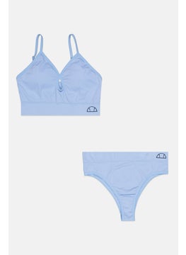 Ellesse Women 2 Pieces Brand Logo Padded Bra And Underwear Set, Blue  - Image 1