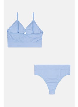 Ellesse Women 2 Pieces Brand Logo Padded Bra And Underwear Set, Blue  - Image 2