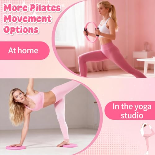 Fantspati Pilates Equipment Kit for Home Workouts - 18pcs Set- 14'' Pilates Ring and Ball Set for Women, Pilates/Yoga Accessories Kit with Wrist Weights, Resistance Bands, Core Sliders, Yoga Strap (pink) - Image 5
