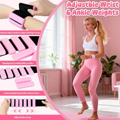Fantspati Pilates Equipment Kit for Home Workouts - 18pcs Set- 14'' Pilates Ring and Ball Set for Women, Pilates/Yoga Accessories Kit with Wrist Weights, Resistance Bands, Core Sliders, Yoga Strap (pink) - Image 2
