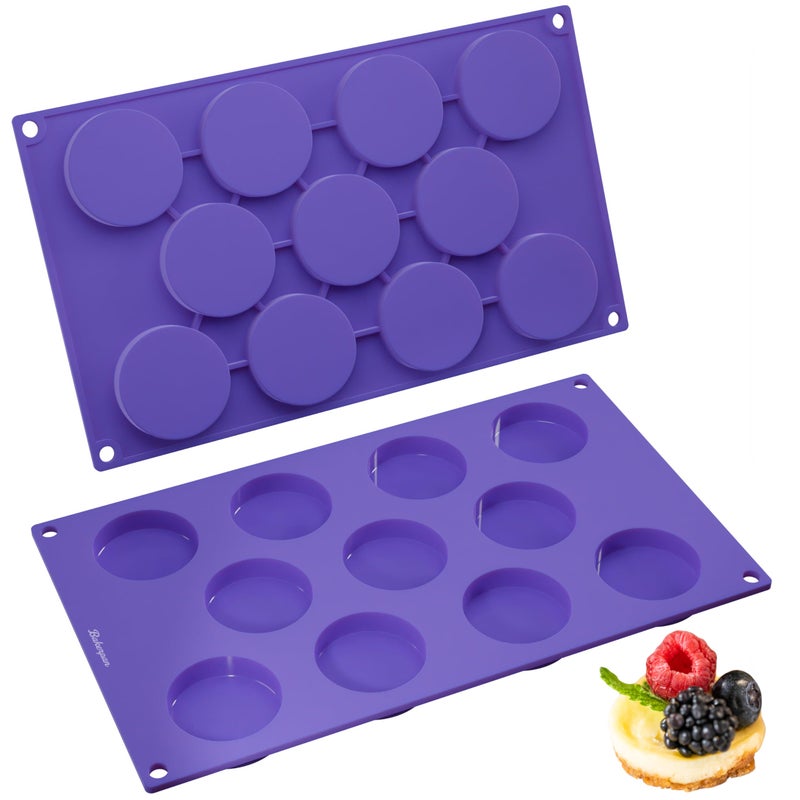 Bakerpan Silicone Mini Muffin Top Pans  Set of 2  Small Round Molds for Tarts Cookies Candy Chocolate