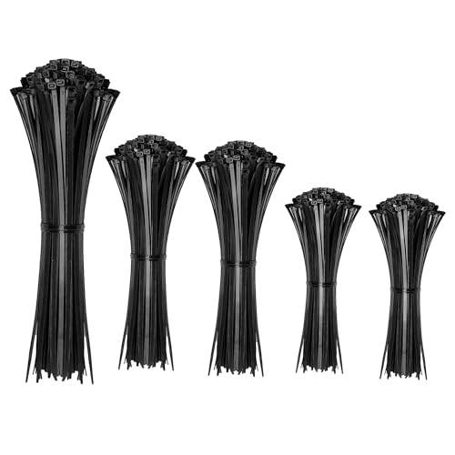 Hian Nylon Cable Ties 500pcs Combo Pack Black Zip Ties Assorted Sizes 4” (200 pcs), 6” (200 pcs), 8” (100 pcs) Heavy Duty for Cable Management, Wire Bundling & Fastening Use - Image 1