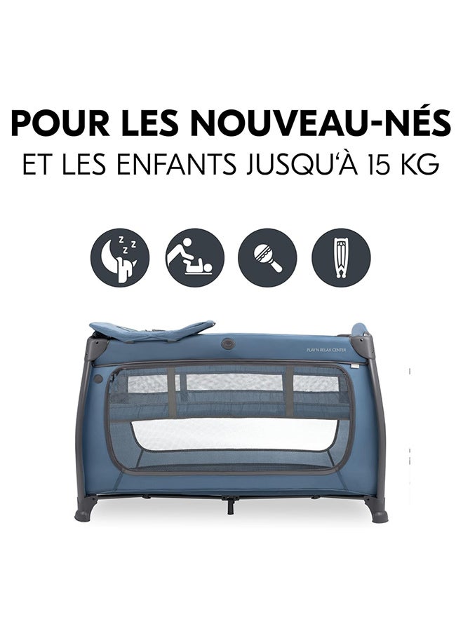 Hauck Play N Relax Centre Children's Travel Bed with Newborn Hanging, Changing Mat, Transport Bag, XL Slip, Small Foldable, Baby Travel Cot, Toddler from Birth to 15 kg - Dark Blue - Image 5