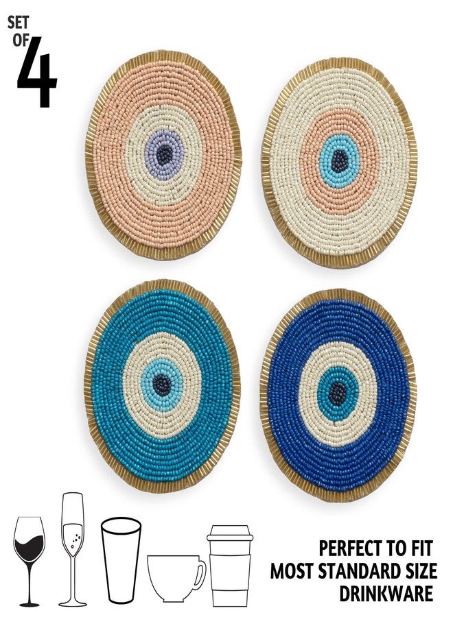 Folkulture Beaded Coasters for Drinks | Set of 4 (4") Round Decorative Bar Coasters for Table Décorations | Cute Boho Coaster Set for Cocktail | Modern Coaster for Coffee Table | Evil Eye Gifts| - Image 3