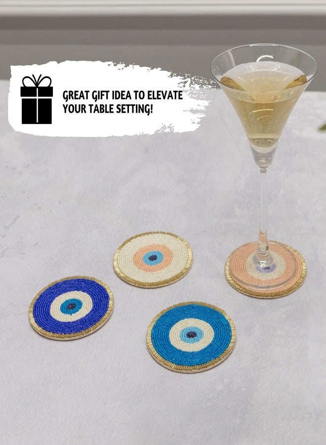 Folkulture Beaded Coasters for Drinks | Set of 4 (4") Round Decorative Bar Coasters for Table Décorations | Cute Boho Coaster Set for Cocktail | Modern Coaster for Coffee Table | Evil Eye Gifts| - Image 4