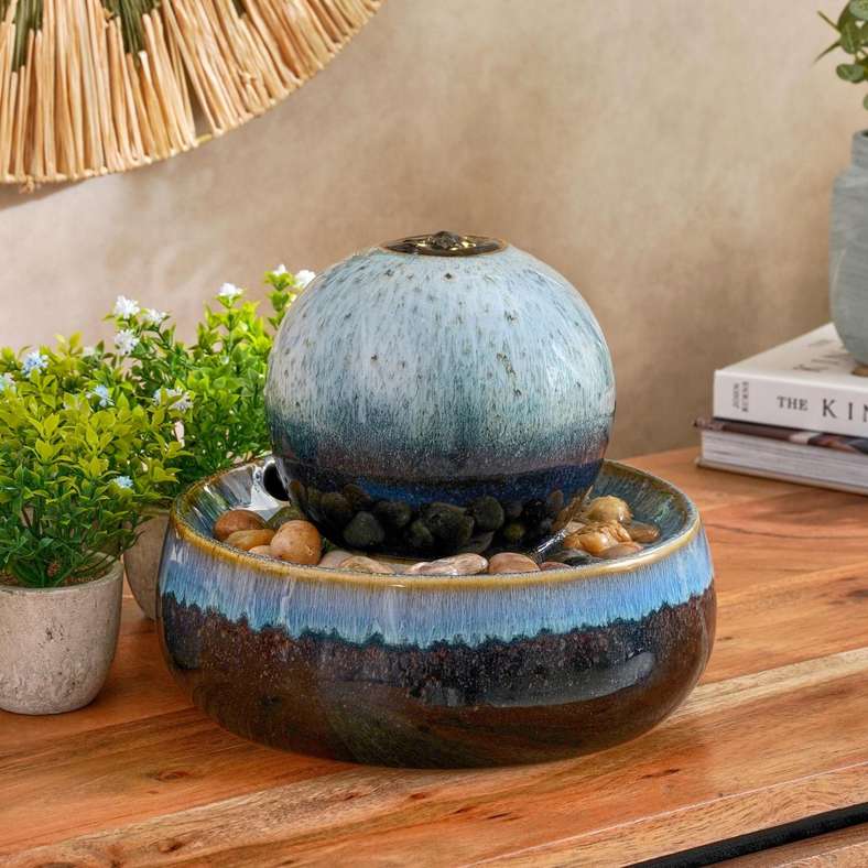 Pan Home Trevor Porcelain Table Fountain 21x21x23cm- Blue
