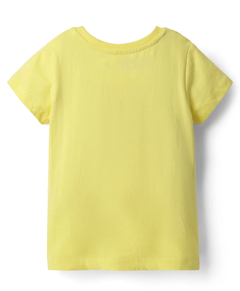 Pine Kids Pine Kids Cotton Knit Half Sleeves T-Shirt with Floral Print - Lemon