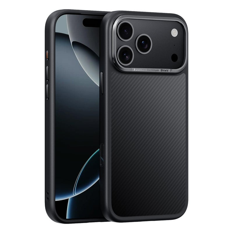 إيروريكس جراب هاتف مغناطيسي من ألياف الكربون كيفلر ماج سيف لهاتف iPhone 17 Pro Max (أسود) - Image 1