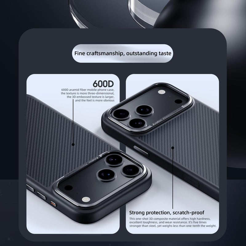 إيروريكس جراب هاتف مغناطيسي من ألياف الكربون كيفلر ماج سيف لهاتف iPhone 17 Pro Max (أسود) - Image 3