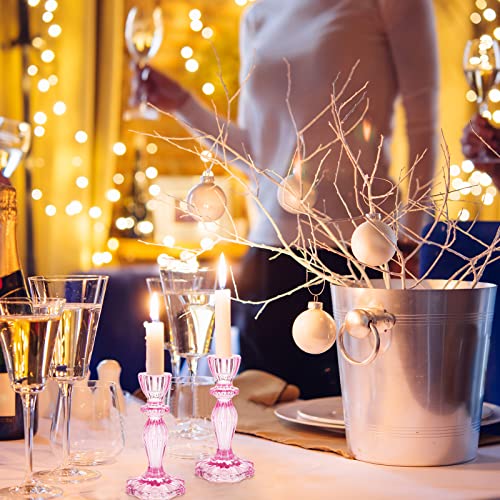 SHOWLOUE Glass Candle Holders, 2PCS Decorative Candle Stand Wide Base Candlestick Holder Table Centerpiece Decor for Wedding Festival Party Windowsill, Pink - Image 4