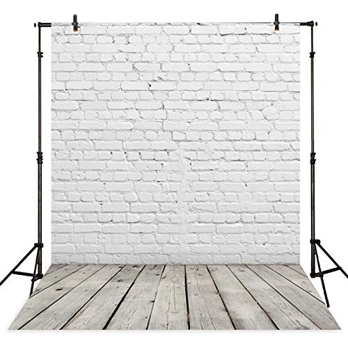 Allenjoy 6x8FT Fabric White Brick Wall Grey Wood Floor Photo Backdrop for Photography Portrait Background Newborn Baby Photoshoot Children Under 3 Years Old Photo Background Photographer Props - Image 1