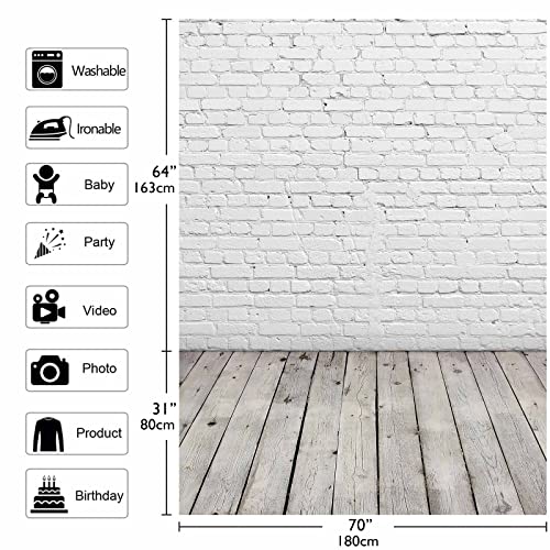 Allenjoy 6x8FT Fabric White Brick Wall Grey Wood Floor Photo Backdrop for Photography Portrait Background Newborn Baby Photoshoot Children Under 3 Years Old Photo Background Photographer Props - Image 2