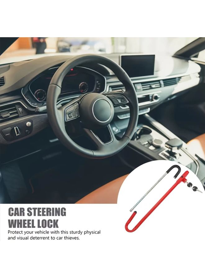 Heavy Duty Anti Theft Car Steering Wheel Lock With Telescopic Hook Key Lock Mechanism Anti Theft Alarm System Clutch Brake Lever Protection One Touch Operation Red Key Black Lock For Cars SUVs Trucks Easy Installation Durable Security System 1 Set - Image 1