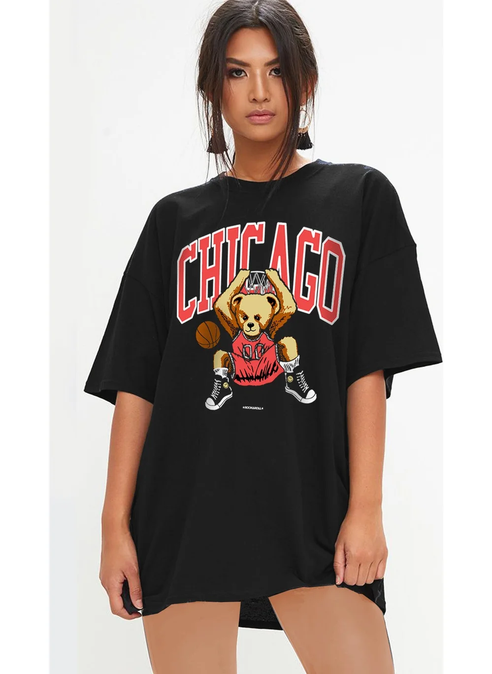 Rock&Roll Chicago Basket Oversize Black Short Sleeve Women's T-Shirt