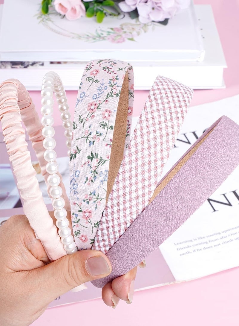 GlamKit 5 Pcs Headbands for Girls Women Headbands Trendy Non Slip Hairbands Lovely Hair Accessories Multi-style Pearl Headband Pack (Pink) - Image 4