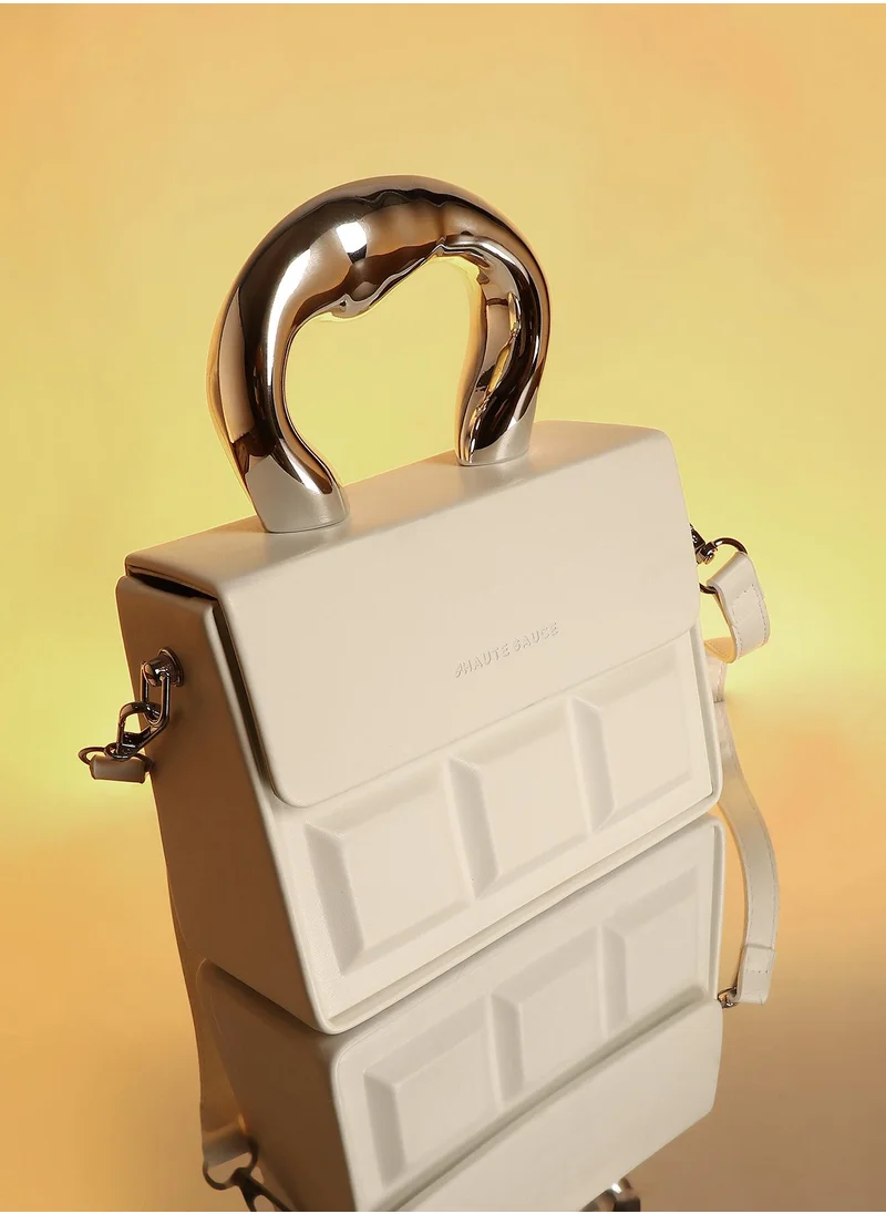 صوص هاوت Haute Sauce Women's The Caldera Quilt Hand Bag For Casual Wear | Cream White Colour | One-Size| Magnetic Closure | Vegan Leather Material | Detachable Sling | Handbag For Woman & Girls