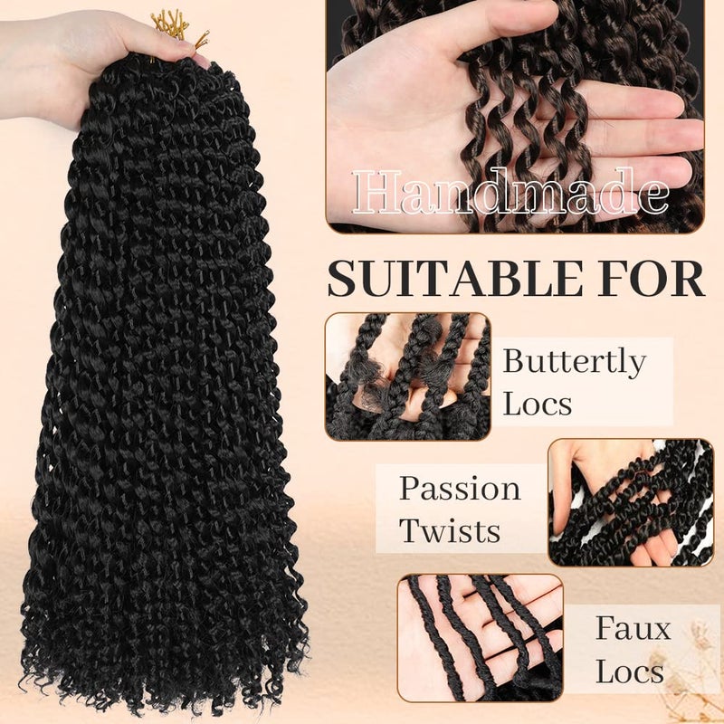 ShowCoco Passion Twist Hair 22 Inch Water Wave Crochet Hair for Black Women Long Bohemian Curly Passion Twist Braiding Hair for Butterfly Style Crochet Braids Spring Twists Hair Extensions(22inch,#1B) - Image 4
