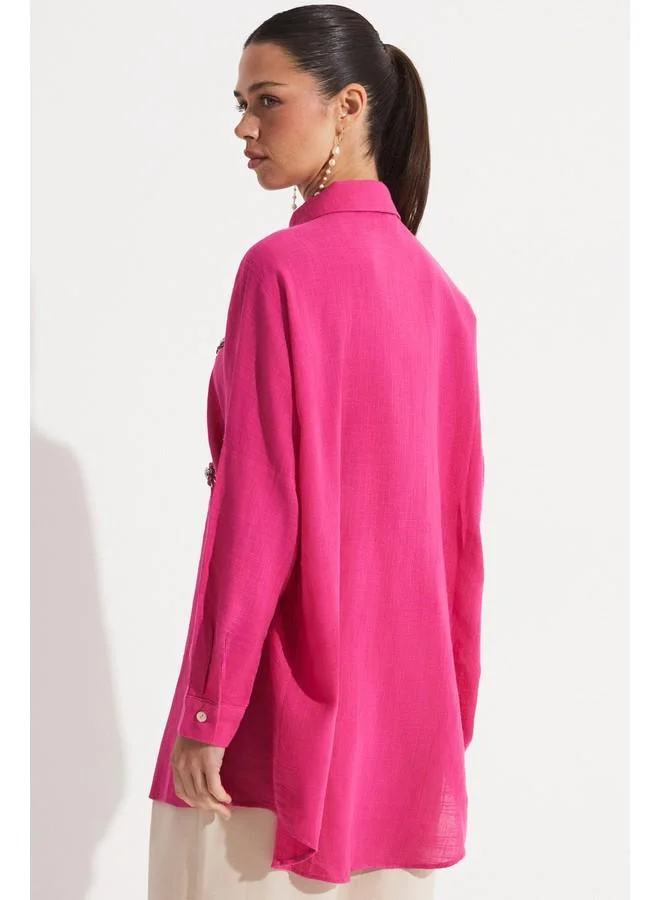 جون June Embroidered Detailed Loose Fit Shirt Fuchsia