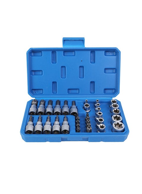 Drive Torx Bit Socket and E-Torx Star Socket Set - 34 Pieces- Heavy-Duty CR-V Steel Precision-Engineered Bits and Compact Storage Case -Professional Automotive and Electrical Appliances Repair