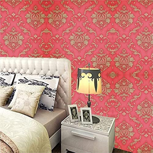 ELTON DIY Wall Paper/Wall Sticker Self Adhesive Red Highlighter Elegant Living Room Bed Room Decoration Furniture Make Over Interior Exterior Easily Removable(45X300 CM) Red Damask - Image 2