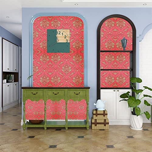 ELTON DIY Wall Paper/Wall Sticker Self Adhesive Red Highlighter Elegant Living Room Bed Room Decoration Furniture Make Over Interior Exterior Easily Removable(45X300 CM) Red Damask - Image 5