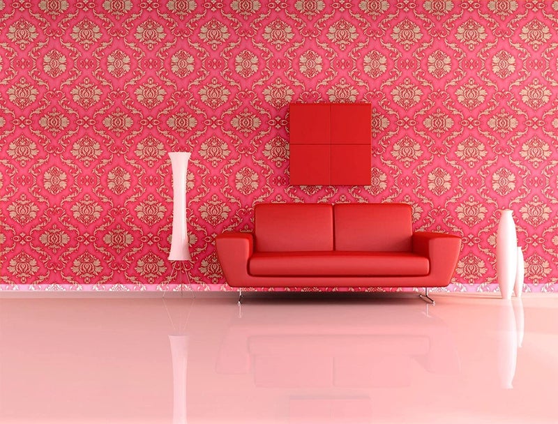 ELTON DIY Wall Paper/Wall Sticker Self Adhesive Red Highlighter Elegant Living Room Bed Room Decoration Furniture Make Over Interior Exterior Easily Removable(45X300 CM) Red Damask - Image 3