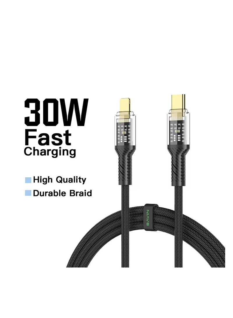 Bavin CB275 Power 30W Fast Charging Data Cable Smart Chip & Durable Braided Cable For Type-C To Ios120 Cm Black - Image 1