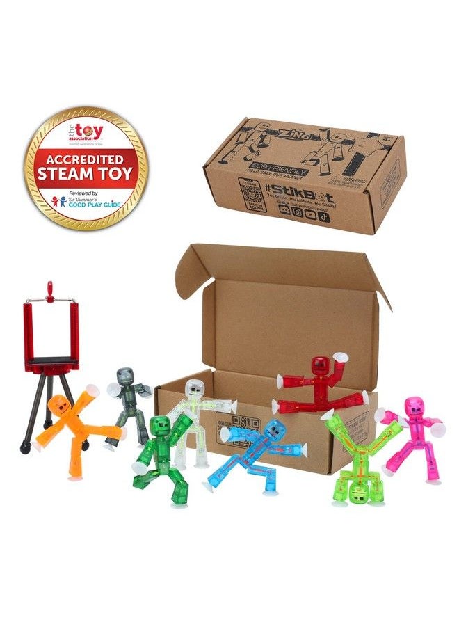 StikBot - Zing Set Of 8 Clear Collectable Action Figures And Mobile Phone Tripod Create Stop Motion Animation Great For Kids Ages 4 And Up - Image 1