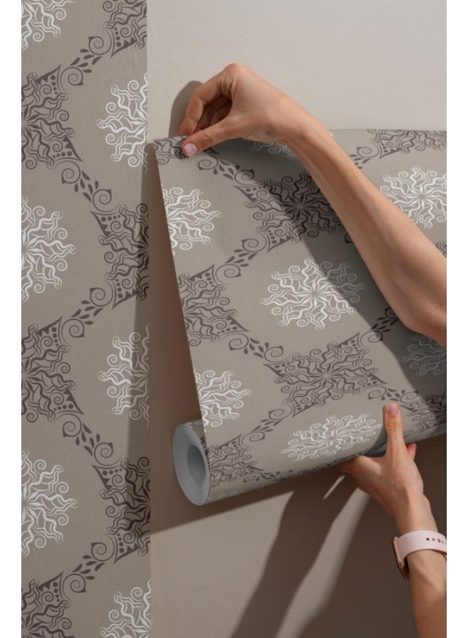 Home Gallery Arabic Islamic Indian Seamless Pattern Fabric Wallpaper Covers An Area ​​Up To 4.2Mx3M With Adhesive  And Smoothing Tool - Image 4