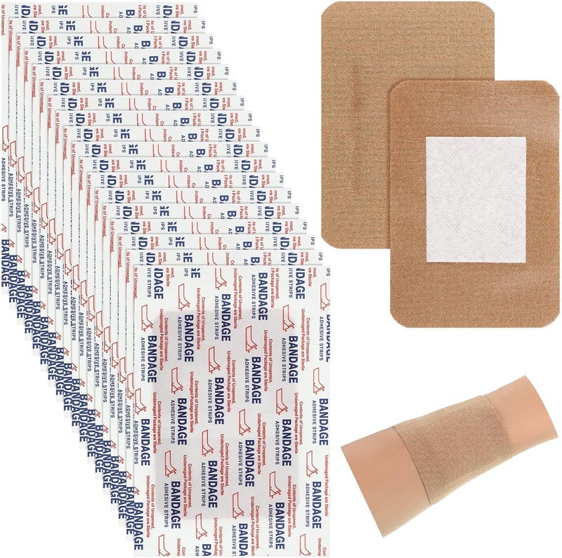 Marsui 60 Pcs Large Bandages 3 x 4 Inch Wound Care Flexible Adhesive Bandages Latex Free Fabric for and Protect Wounds Large Size for First Aid Wound Care Assorted