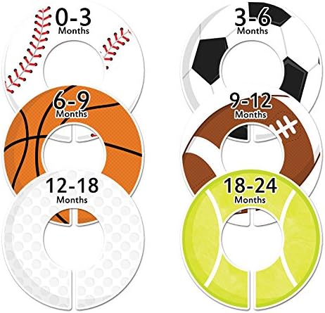 Closet Doodles C47 Sports Baby Closet Size Dividers Boy Set of 6 Fits 125 Inch Rod - Image 1