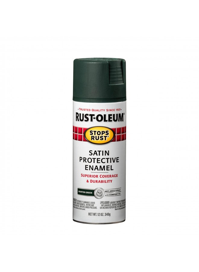 Rust-Oleum 7732830 Stops Rust Spray Paint, 12 oz, Satin Hunter Green - Image 1